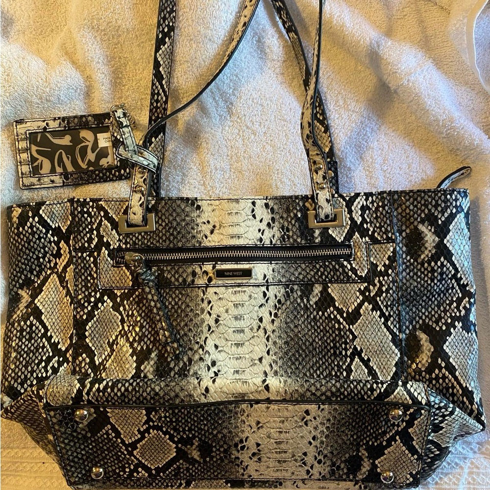 Nine West snake skin tote bag with matching card holder